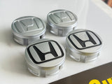 4pcs Honda Wheel Centre Caps Silver Black Long Clips Hub Caps Badge 56mm